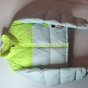 TNF The North Face Womens Retro Nuptse Short Jacket 700 Down Blue Led Yellow XL